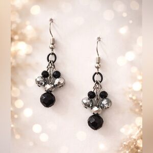 Elegant Black and Silver Cluster Drop Earrings